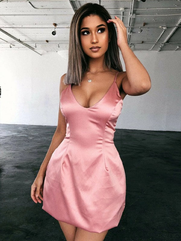 A-shaped princess silk pleated V-neck sleeveless short Homecoming Dress