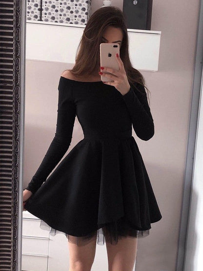 A-Line/Princess Crepe Ruched Off-the-Shoulder Long Sleeves Short/Mini Dresses