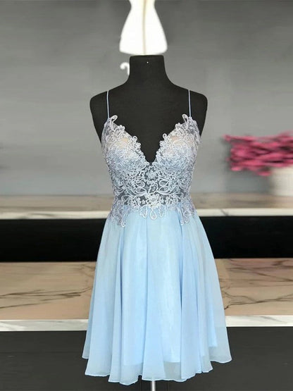 A-shaped Princess Chiffon Sticker Fine Shoulder Strap Sleeveless Short Homecoming Dress
