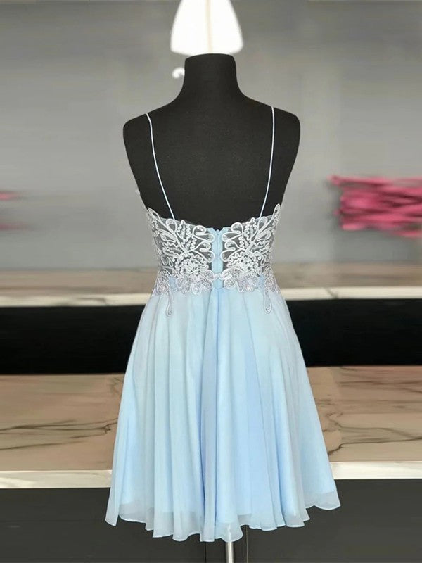 A-shaped Princess Chiffon Sticker Fine Shoulder Strap Sleeveless Short Homecoming Dress