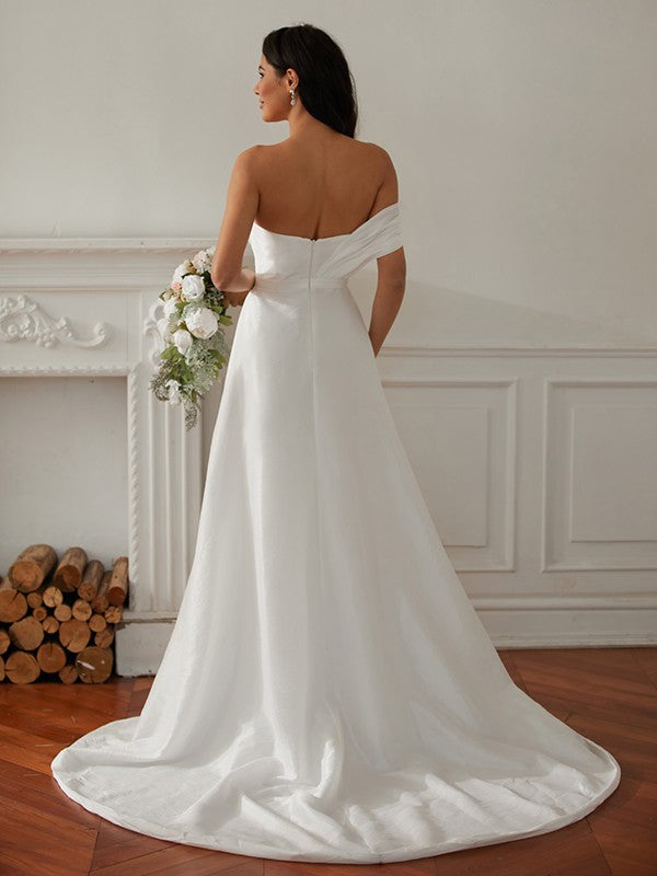 A-Line/Princess Chiffon Lace Scoop Long Sleeves Cathedral Train Wedding Dresses