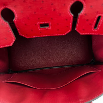 Hermes Birkin Rouge Red Vif Ostrich with Palladium Hardware
