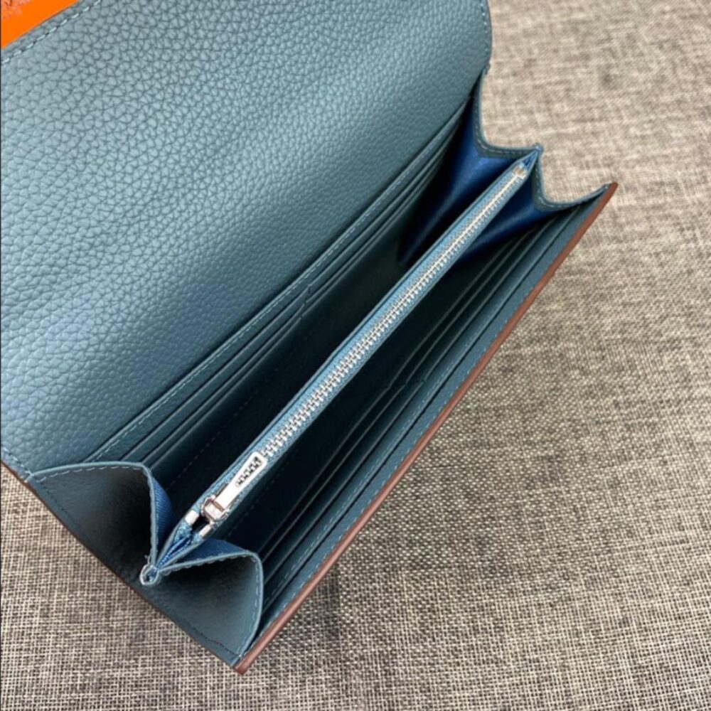 Hermes Constance Togo Long Wallet Silver Toned Hardware Blue 20Cm