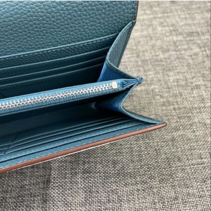 Hermes Constance Togo Long Wallet Silver Toned Hardware Blue 20Cm