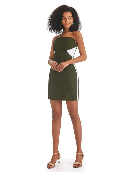 Sheath / Column Homecoming Dresses Color Block Dress Graduation Birthday Short / Mini Sleeveless Strapless Fabric with Fringe 2025