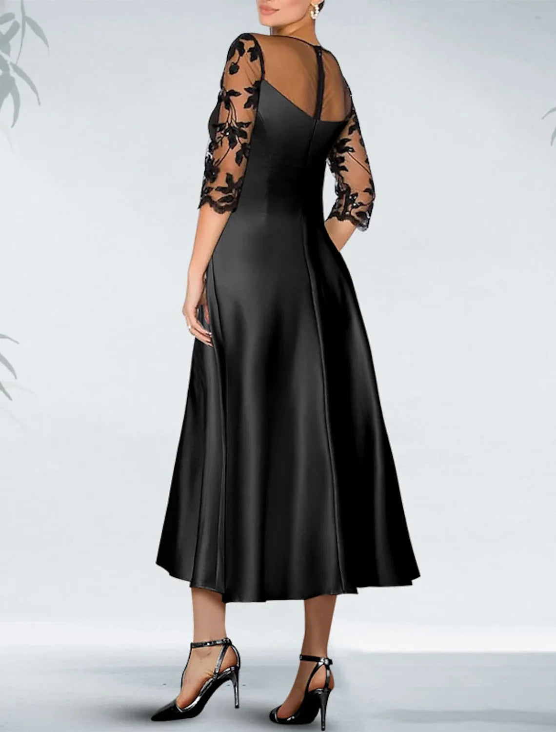 A-Line Cocktail Black Dress Plus Size Appliques Elegant Dress Fall Wedding Guest Dress For Mother Knee Length 3/4 Length Sleeve Off Shoulder Pocket Satin with Beading Pocket 2026