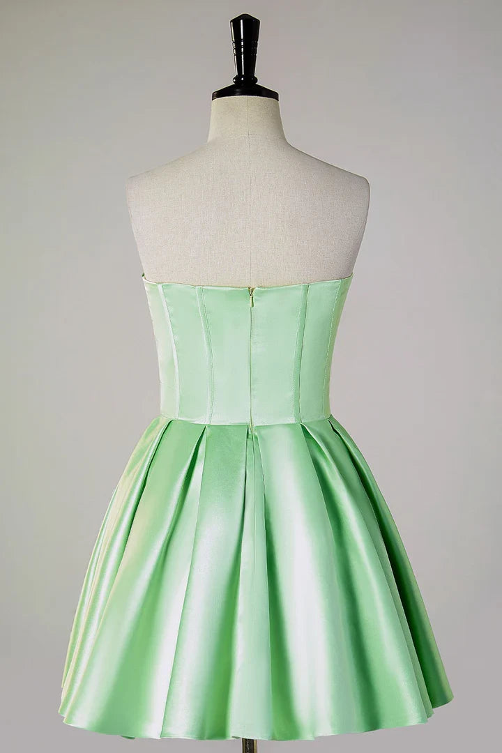 A-line Beads strapless transparent tight corset short back to school dress