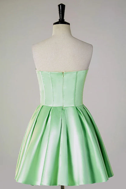 A-line Beads strapless transparent tight corset short back to school dress
