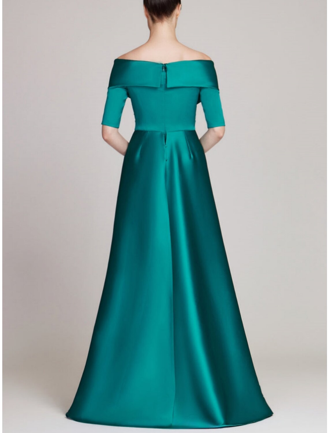 Sheath / Column Evening Gown Elegant Dress Formal Sweep / Brush Train Half Sleeve Off Shoulder Satin with Ruched 2026