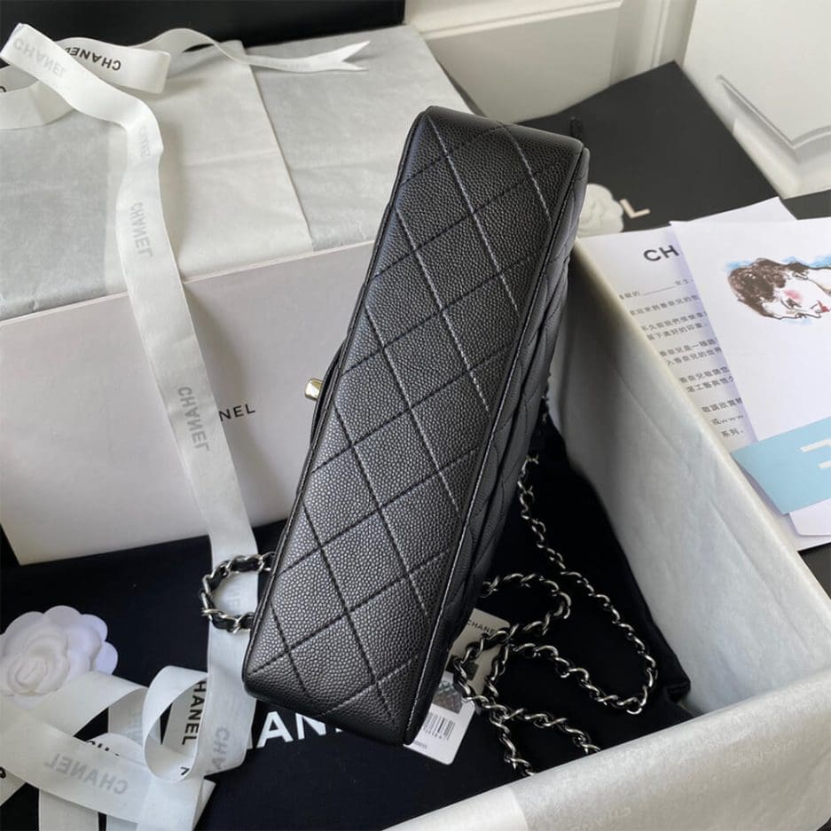 CHANEL SMALL CLASSIC HANDBAG Grained Calfskin & Silver Metal