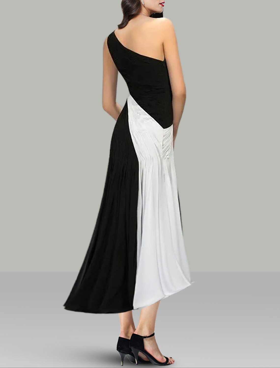 A-Line Cocktail Dresses Black Dress Wedding Guest Holiday Tea Length Sleeveless One Shoulder Chiffon with Ruched