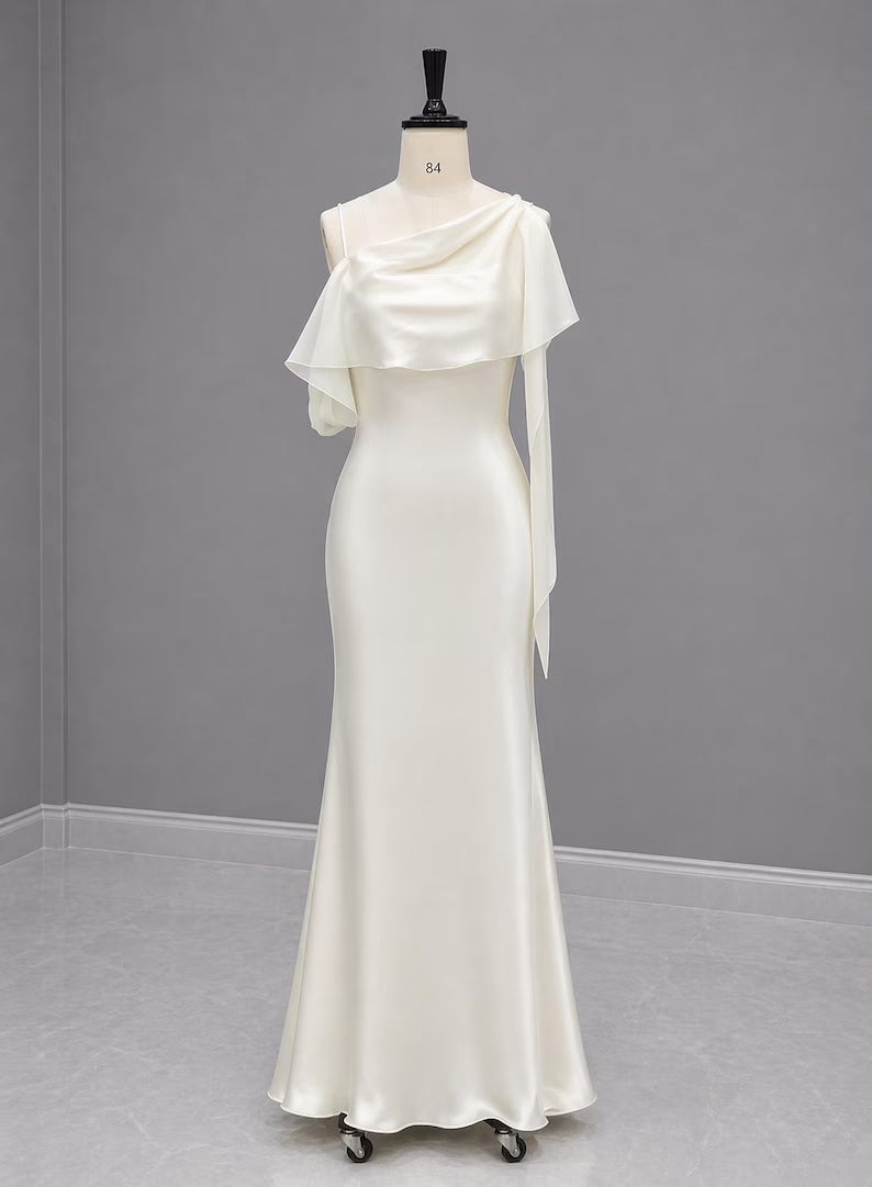 Elegant One-Shoulder Silk Satin Mermaid Wedding Dress TP5924