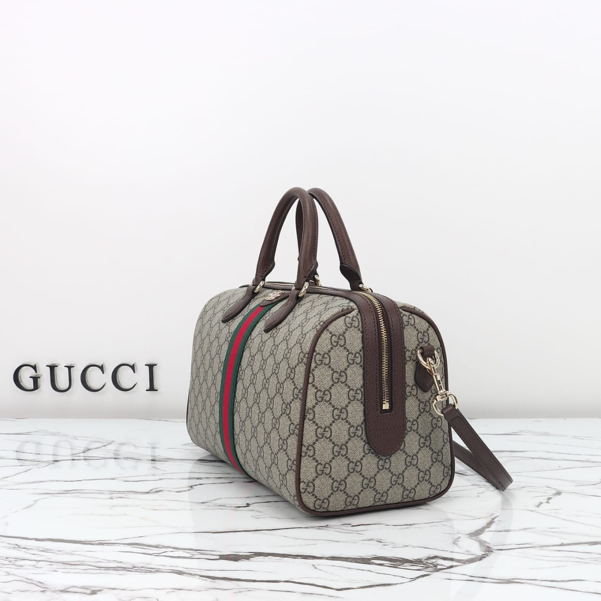 Gucci Ophidia Large Boston Bag Beige And Dark Brown 30cm ‎836824 FAE0J 9867