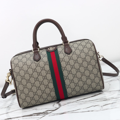 Gucci Ophidia Large Boston Bag Beige And Dark Brown 30cm ‎836824 FAE0J 9867