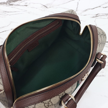Gucci Ophidia Large Boston Bag Beige And Dark Brown 30cm ‎836824 FAE0J 9867