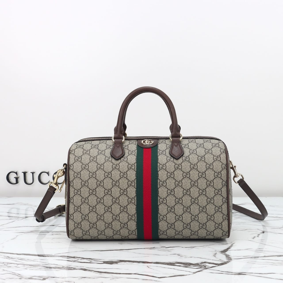 Gucci Ophidia Large Boston Bag Beige And Dark Brown 30cm ‎836824 FAE0J 9867