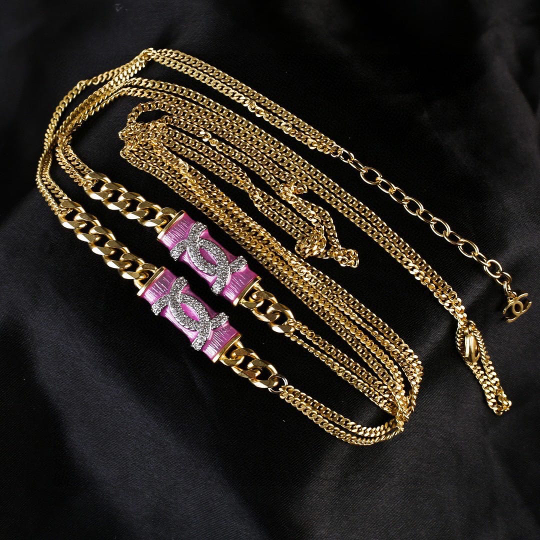 Chanel CC Pendant Necklace With Gold Metal In Pink