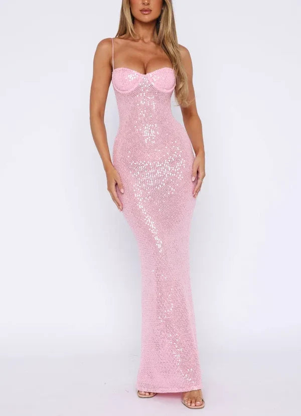 Pink Shiny Fashion Elegant Long Mermaid Slim Sequin Ball Gown Evening Dress Party DressProm Dress gh3661