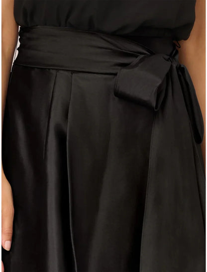 A-Line Wedding Guest Dresses Party Dress Formal Black Dress Plus Size Asymmetrical Sleeveless Jewel Neck Satin with Bow(s) Pleats Crystals 2025