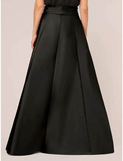 A-Line Wedding Guest Dresses Party Dress Formal Black Dress Plus Size Asymmetrical Sleeveless Jewel Neck Satin with Bow(s) Pleats Crystals 2025