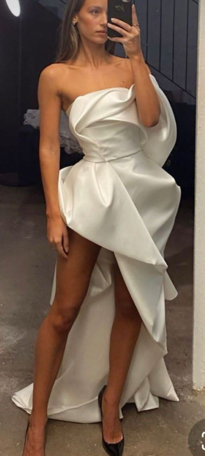 Irregular Satin Wedding Dress Prom Dress Prom Gowns Prom Dresses