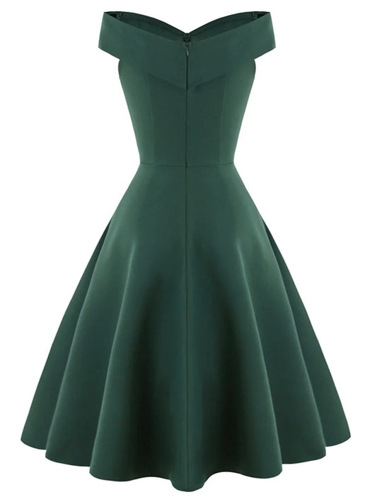 Women's Vintage Tea Dresses Homecoming Dress Cocktail Dress Mini Dress Black Wine Navy Blue Sleeveless Pure Color Backless Summer Spring Fall Off Shoulder 1950s Party Wedding Guest
