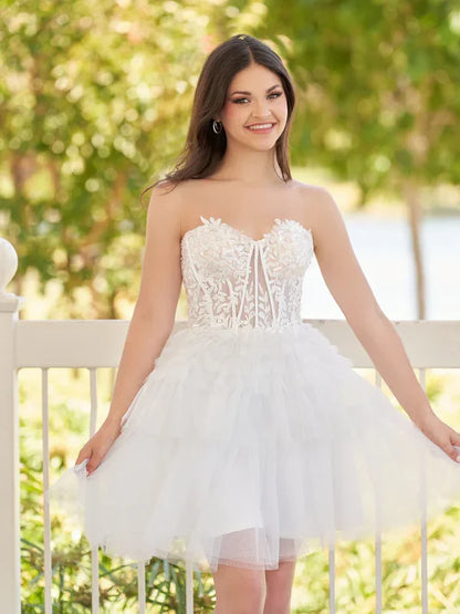 Charming Sweetheart White Lace Design A-line Strapless Homecoming Dress TP3623