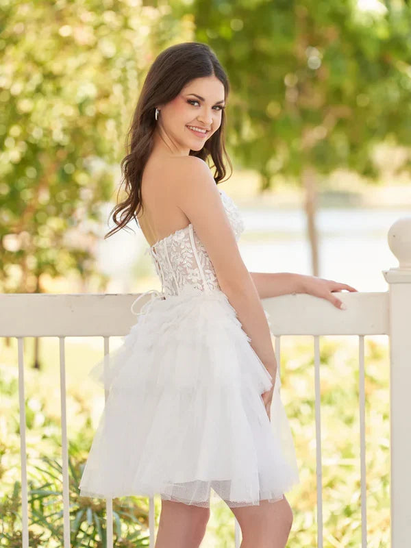Charming Sweetheart White Lace Design A-line Strapless Homecoming Dress TP3623
