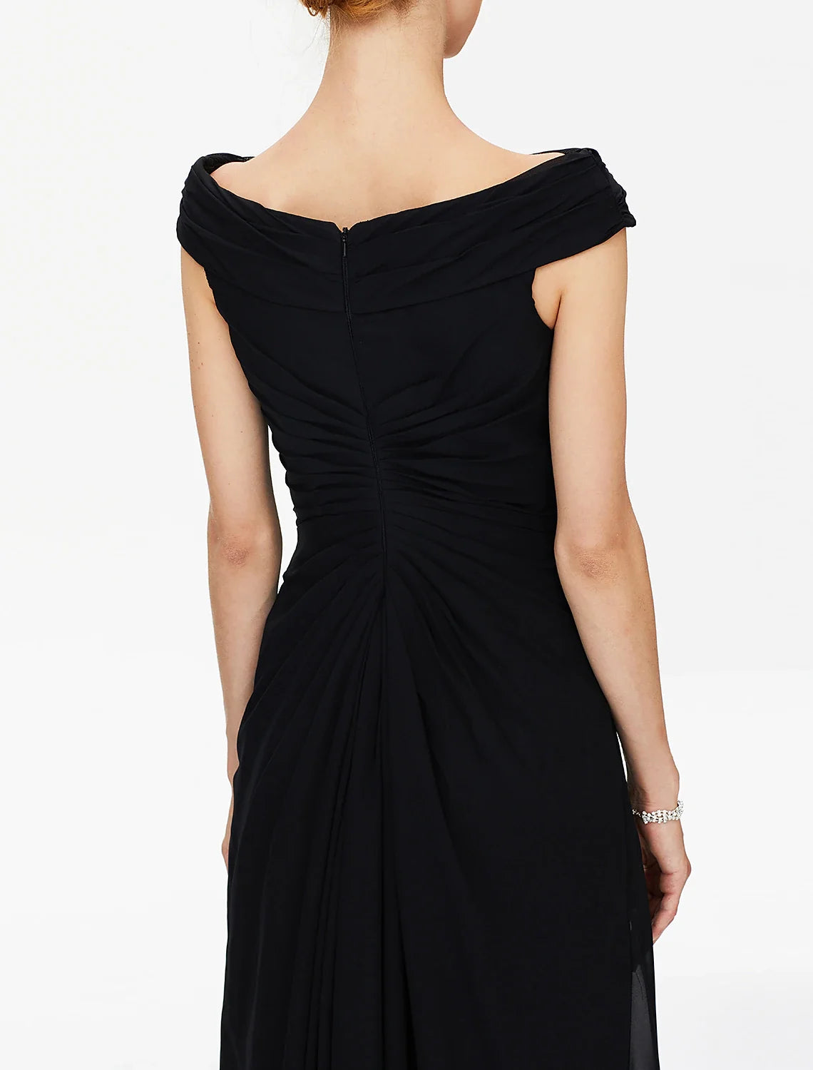Sheath / Column Mother of the Bride Dress Furcal Off Shoulder Floor Length Chiffon Short Sleeve No with Pleats Split Front
