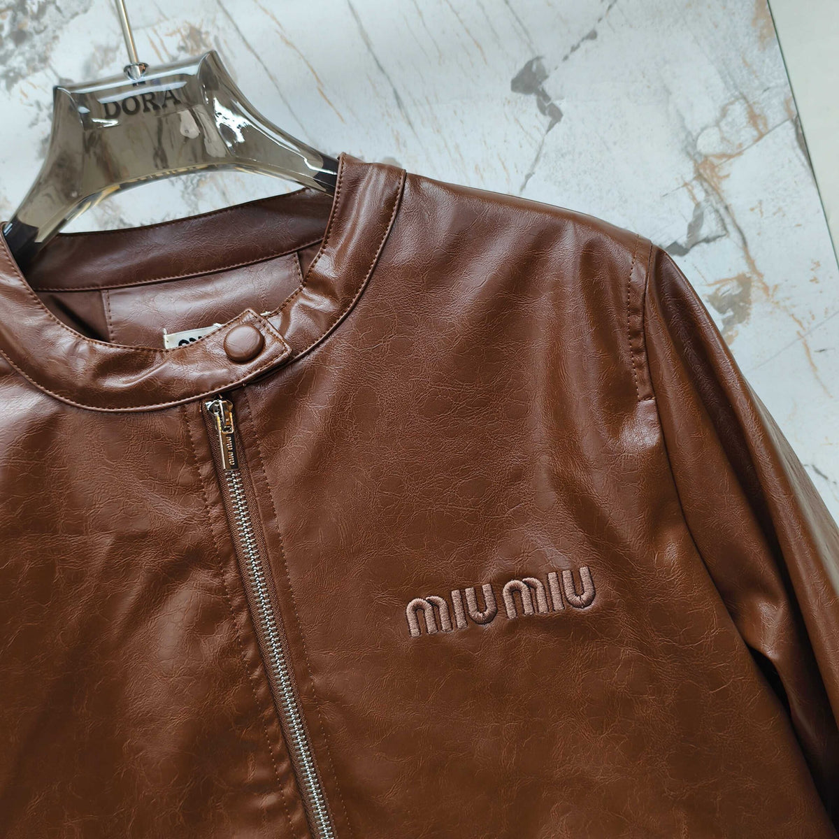 Miumiu Crop Top Jacket Brown Leather