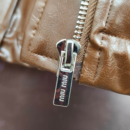 Miumiu Crop Top Jacket Brown Leather