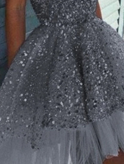 A-Line Sparkle&Shine Graduation Sleeveless Strapless Tulle with Sequin Ruffles Short/Mini Homecoming Dress