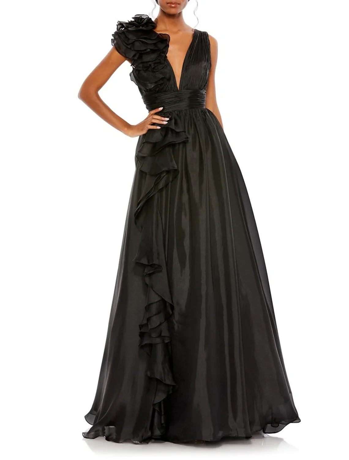 A-Line Evening Gown Celebrity Style Dress Red Green Dress Formal Wedding Guest Floor Length Sleeveless V Neck Chiffon with Slit Pure Color