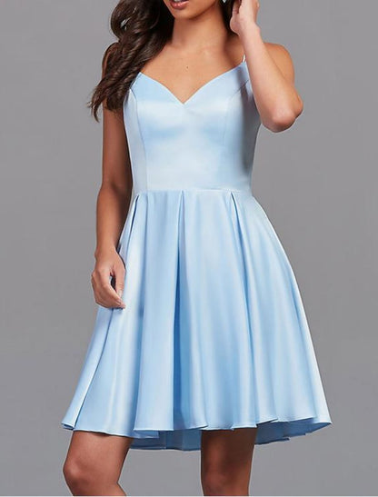A-Line Homecoming Dresses Empire Dress Graduation Cocktail Party Short / Mini Sleeveless Spaghetti Strap Cotton with Pleats Strappy