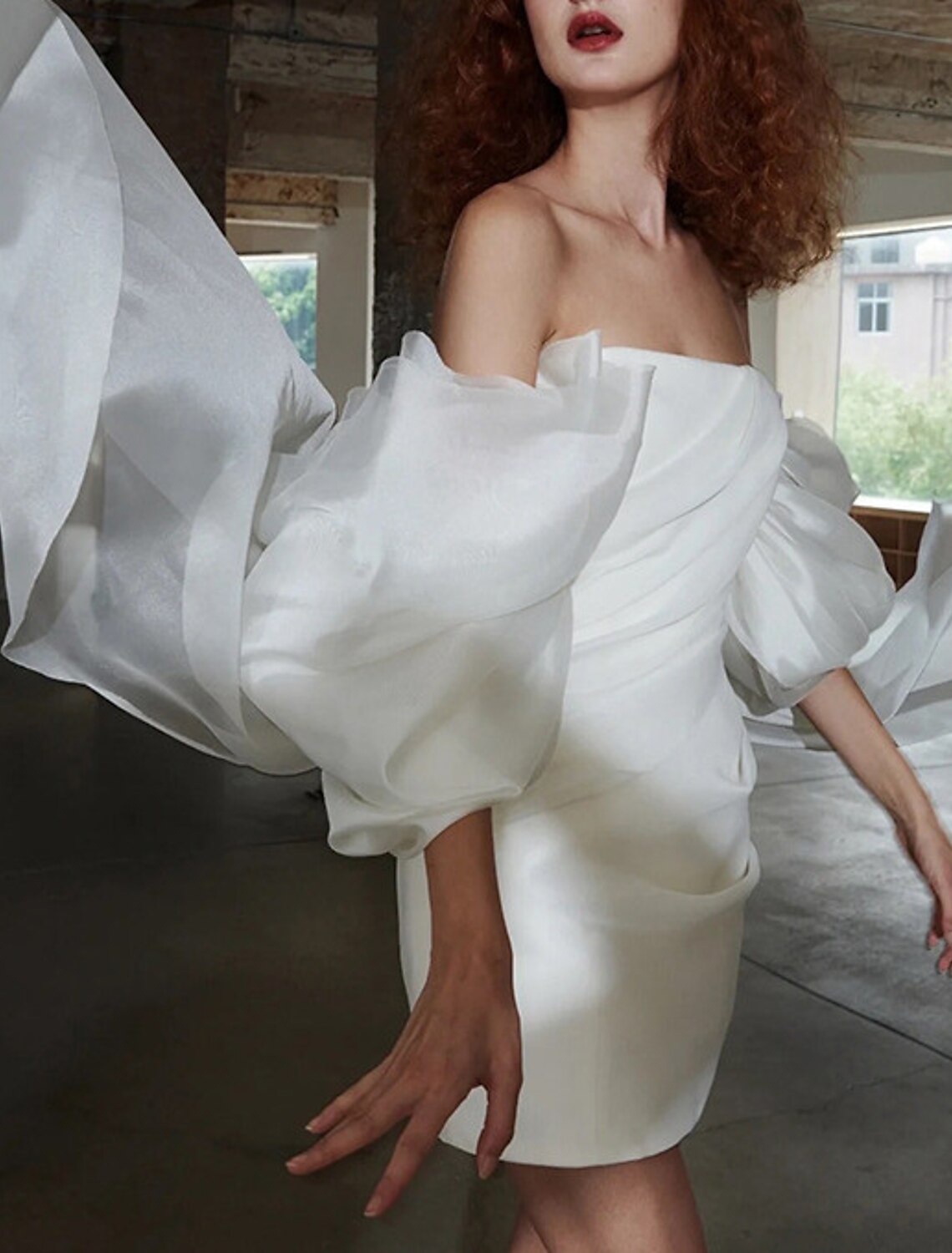 Sheath/Column Party Wear Short/Mini Half Sleeve Off Shoulder Tulle with Bow(s) Homecoming Dresses