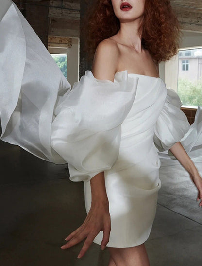 Sheath/Column Party Wear Short/Mini Half Sleeve Off Shoulder Tulle with Bow(s) Homecoming Dresses