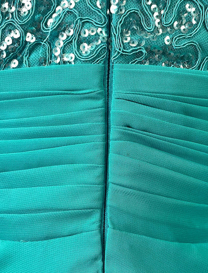 A-Line Evening Gown Tiered Prom Dress Formal Sweep / Brush Train Sleeveless Jewel Neck Chiffon with Rhinestone
