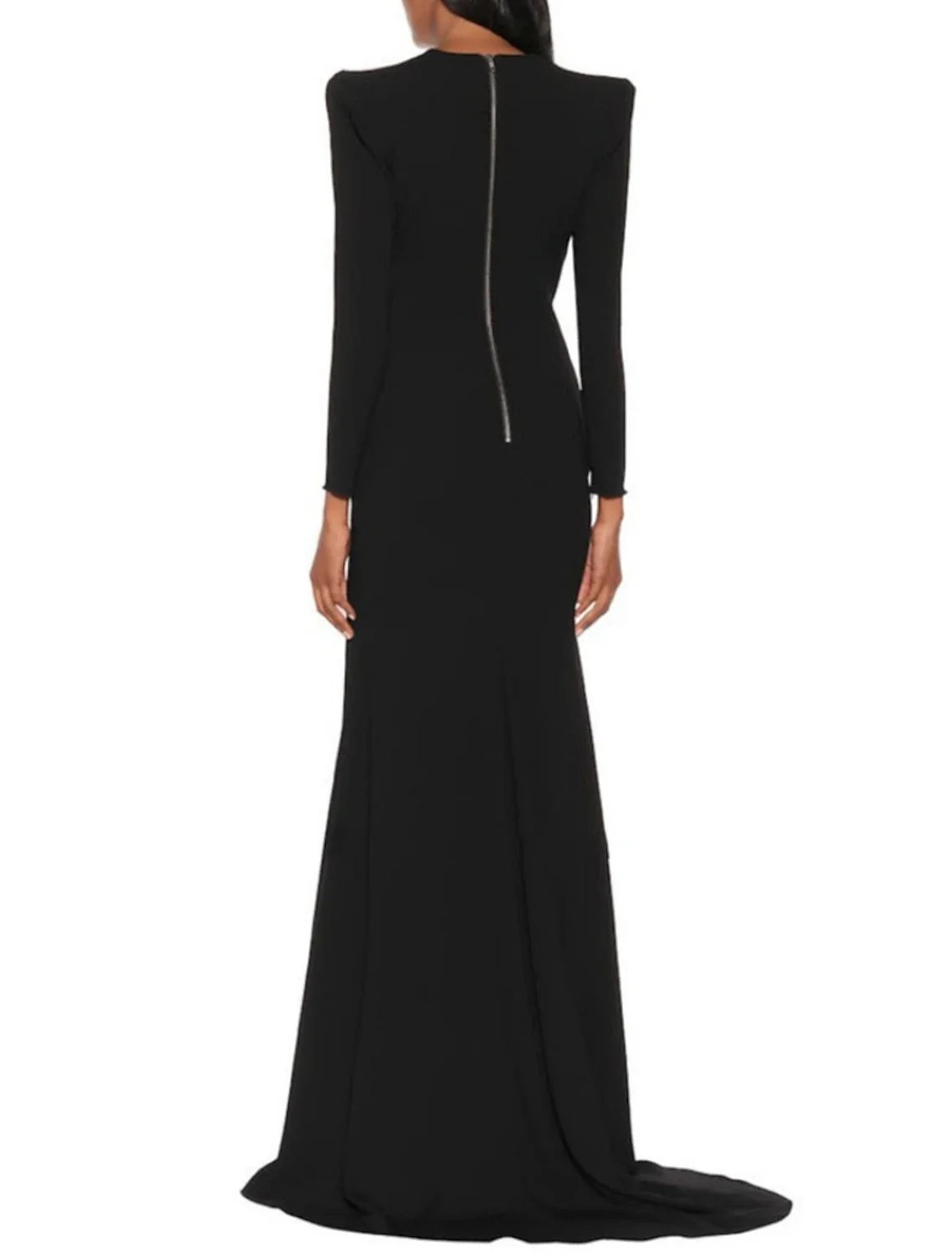 A-Line Evening Gown Elegant Black Champagne Dress Plus Size Dress Formal Sweep / Brush Train Long Sleeve V Neck Fabric with Pleats Slit
