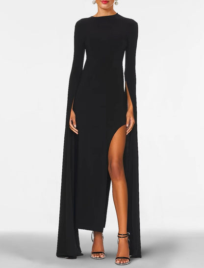 Sheath / Column Evening Gown Elegant Dress Formal Wedding Guest Floor Length Long Sleeve Jewel Neck Capes Chiffon with Shawl