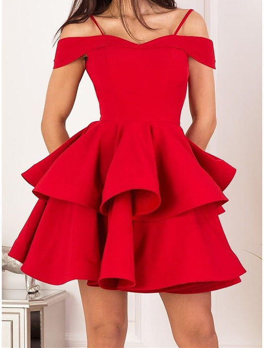 A-Line Homecoming Dresses Tiered Plisse Dress Birthday Knee Length Sleeveless Off Shoulder Satin with Ruffles 2026