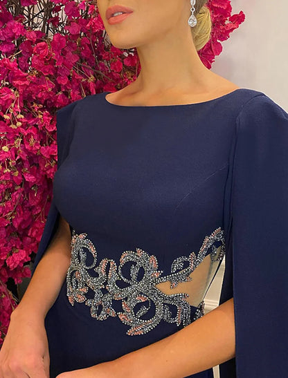 A-Line Evening Gown Elegant Dress Formal Wedding Guest Court Train Sleeveless Jewel Neck Chiffon with Shawl