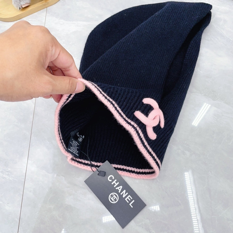Chanel Cashmere Balaclava Dark Blue And Pink