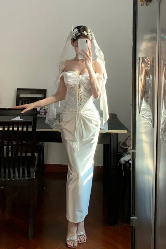 White Fishbone Dress Long Elegant Prom Dress Graduation Dress Formal Dress gh6630