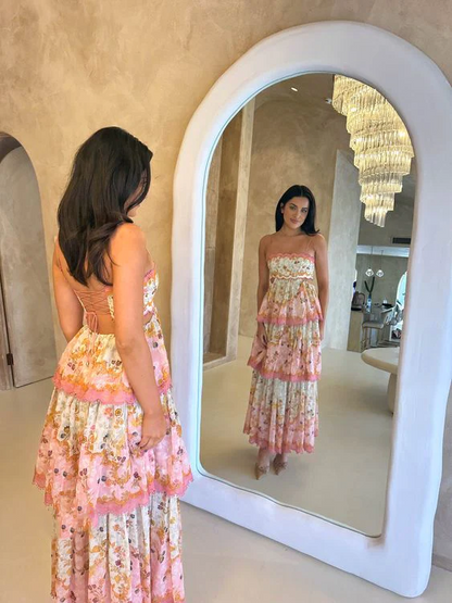 Orange Fashion Sweet Floral Layered Lace Long Prom Dress Prom Gowns Garden Prom Dresses