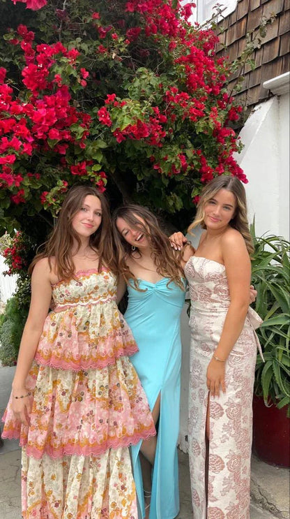 Orange Fashion Sweet Floral Layered Lace Long Prom Dress Prom Gowns Garden Prom Dresses
