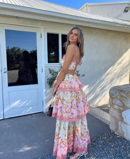Orange Fashion Sweet Floral Layered Lace Long Prom Dress Prom Gowns Garden Prom Dresses