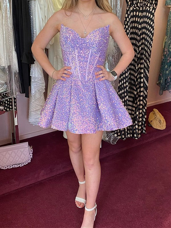 A-line Princess Velvet Sequin Sleeveless Short Tight Bra Homecoming Dress