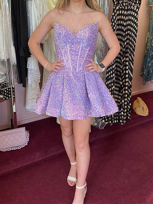 A-line Princess Velvet Sequin Sleeveless Short Tight Bra Homecoming Dress