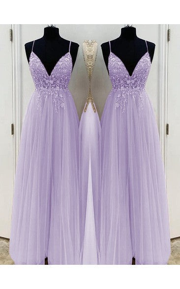 A-line/elegant beaded chiffon thin shoulder strap sleeveless floor length Prom dress