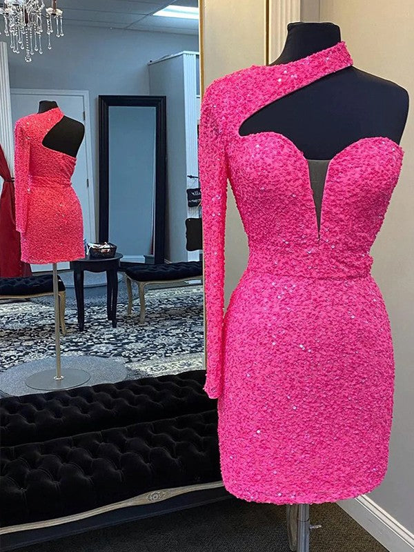 Tight straight leg single shoulder short Homecoming Dress
